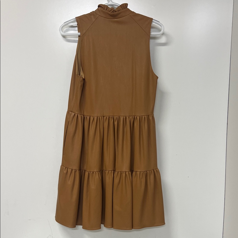Amanda Uprichard, Connolly Dress, Camel Colored Faux Leather, Size XS - Picture 7 of 12